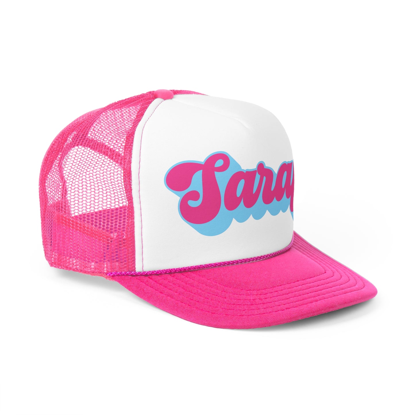 Sarap Pink and Blue Script Pink Trucker Hat