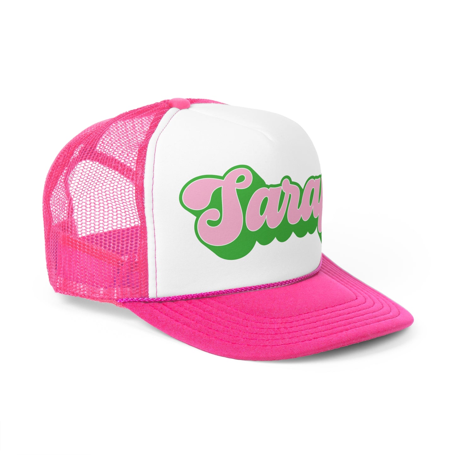 Sarap Pink and Green Script Pink Trucker Hat