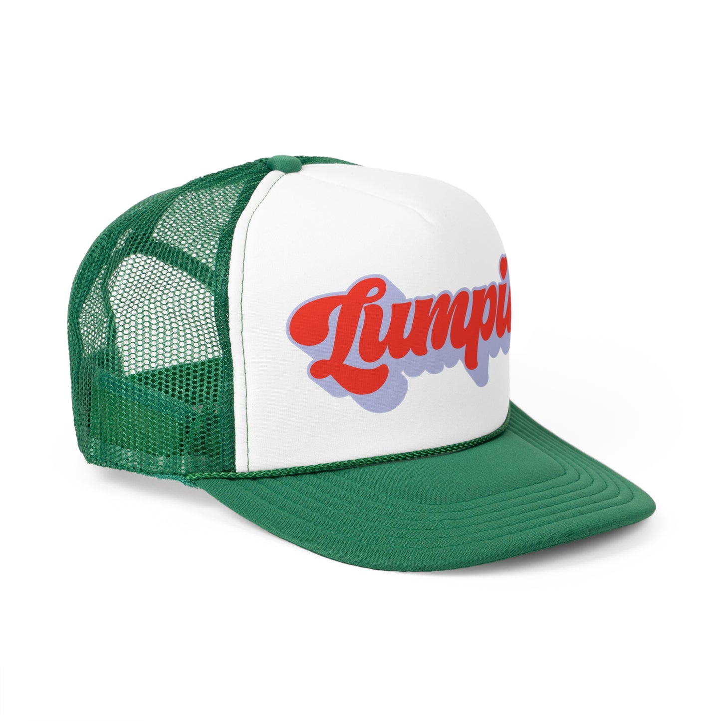 Lumpia Love Red and Purple Script Green Trucker Hat