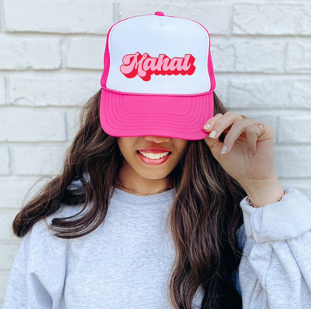 Mahal Pink and Red Script Pink Trucker Hat
