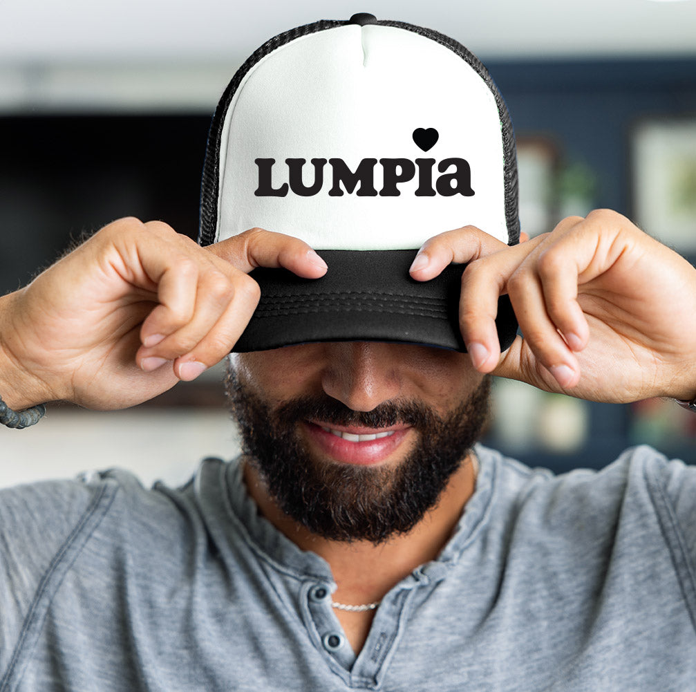 Lumpia Love Serif Black Trucker Hat