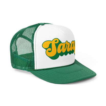 Sarap Yellow and Green Script Green Trucker Hat
