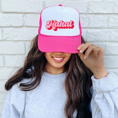 Mahal Retro Script Pink Trucker Hat