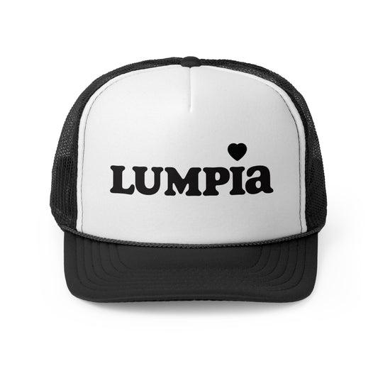 Lumpia Love Serif Black Trucker Hat