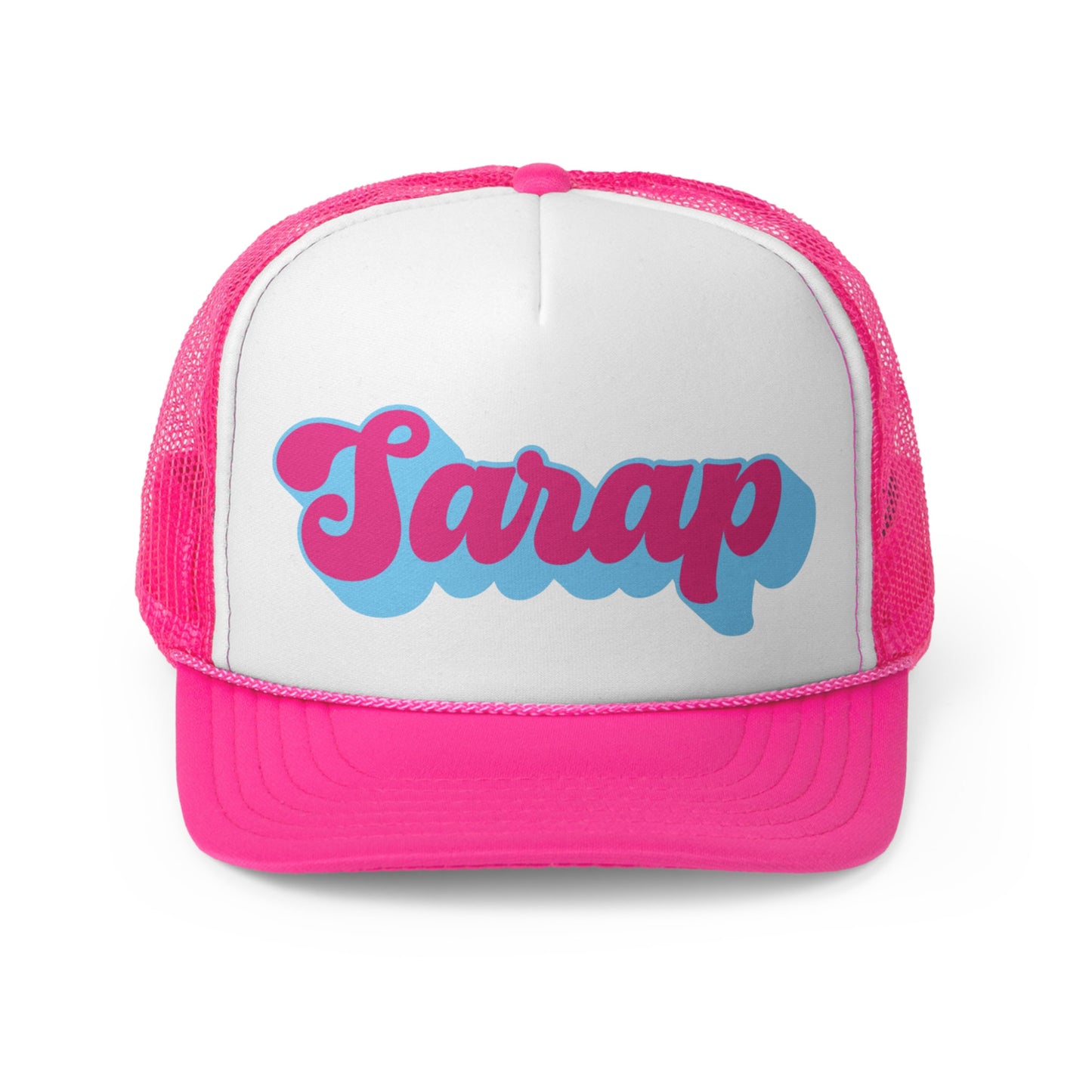 Sarap Pink and Blue Script Pink Trucker Hat