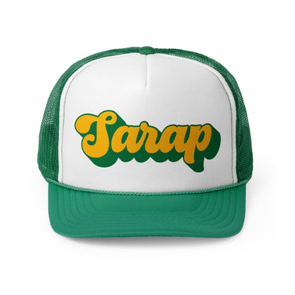 Sarap Yellow and Green Script Green Trucker Hat