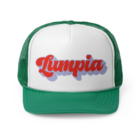Lumpia Love Red and Purple Script Green Trucker Hat